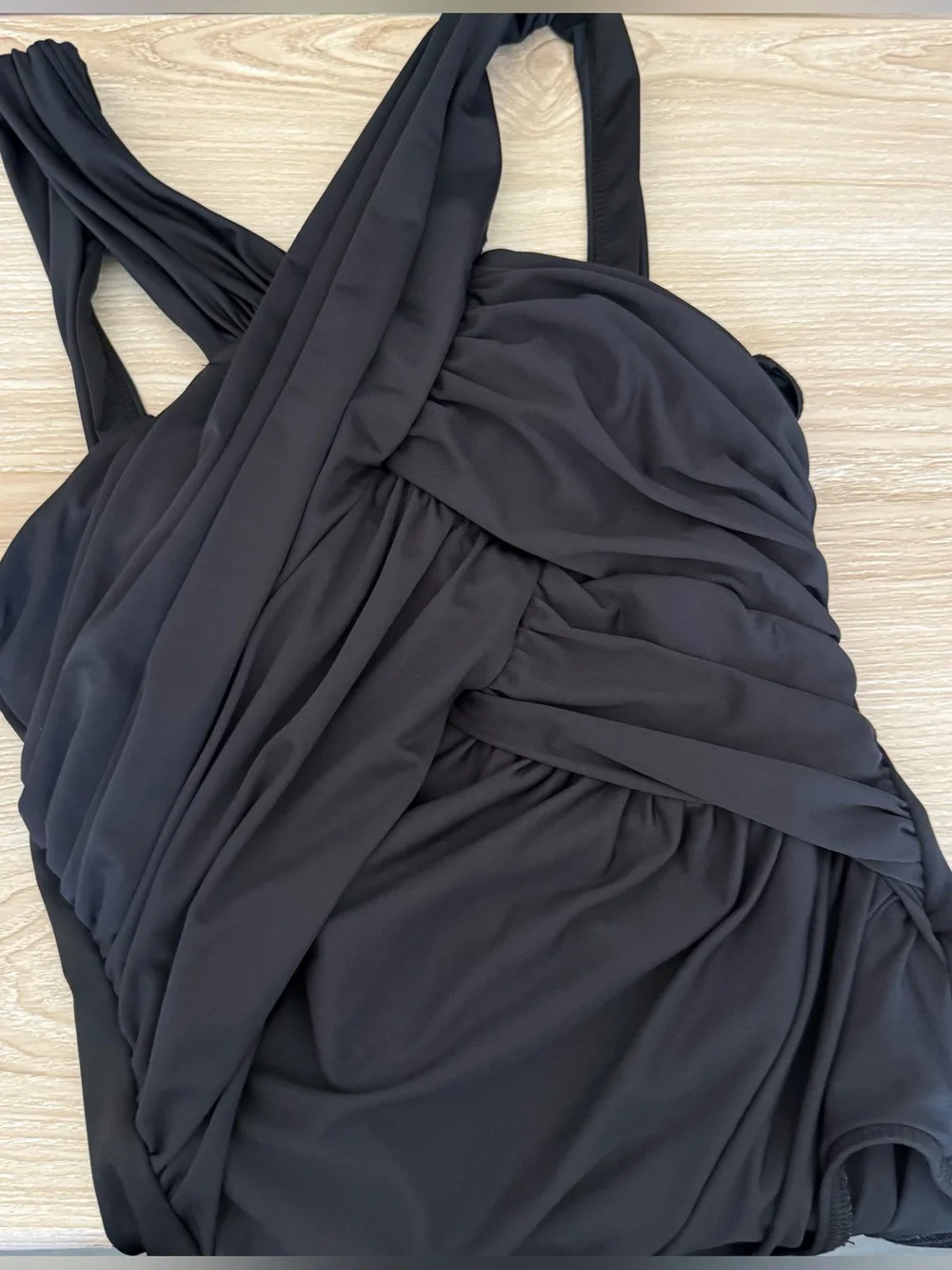 miraclesuit US 12 criss cross high neck one piece twist black swim beach modest